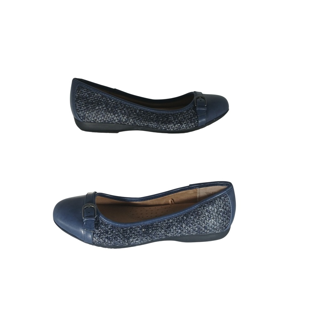 Croft‎ Barrow Ortholite Ballet Flats 7 Navy Blue Boucle Buckle Officecore Preppy